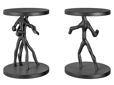 Black Decorative Side Table Set Of Two With Abstract Human Figure Base And Round Top 3d model