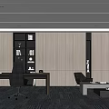 Modern Office Interior With Wooden Walls Bookshelf Desk Chairs Sofa And Carpet