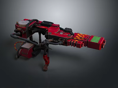 Red Sci-Fi Weapon Mechanical Structure With Scope Energy Core And Support Legs 3d model