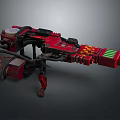 Red Sci-Fi Weapon Mechanical Structure With Scope Energy Core And Support Legs 3d model