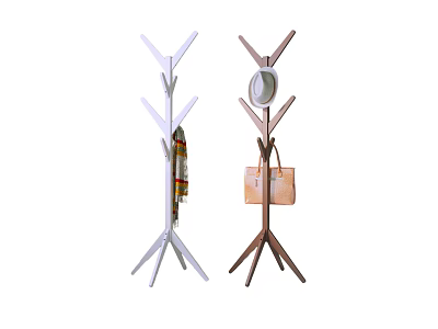 Modern Standing Coat Racks in White and Brown with Mirror Scarf and Handbag 3d model