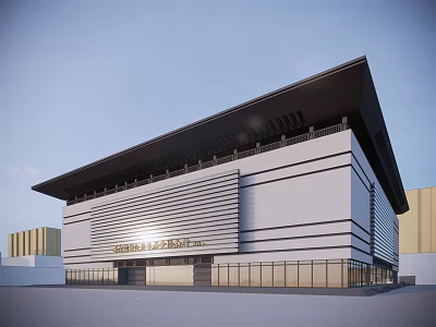 Global Jazz Center Modern Exterior Design Featuring White Walls Black Roof And Glass Windows 3d model