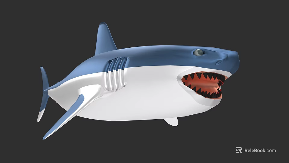 Blue And White 3D Shark Model With Open Mouth And Sharp Teeth 3d model 