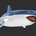 Blue And White 3D Shark Model With Open Mouth And Sharp Teeth 3d model