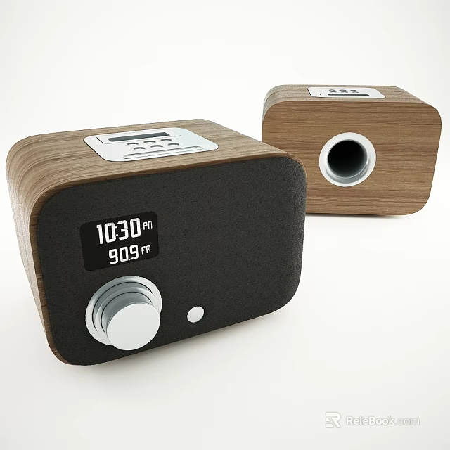 Wooden FM Radio Speaker With Digital Time Display And Frequency Tuner 3d model 