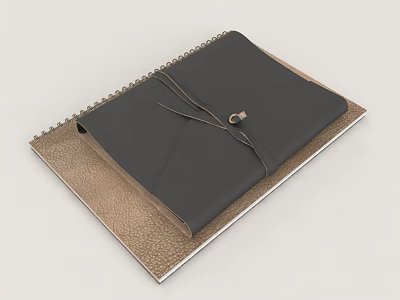 Sleek Black Textured Leather Notebook With Leather Strap Metal Clasp And Modern Design 3d model