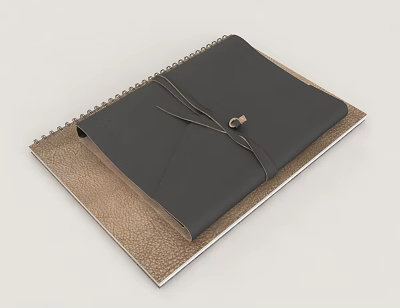 Sleek Black Textured Leather Notebook With Leather Strap Metal Clasp And Modern Design 3d model