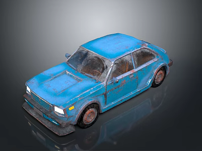 Blue Vintage Car Model With Rusty Body And Classic Design 3d model
