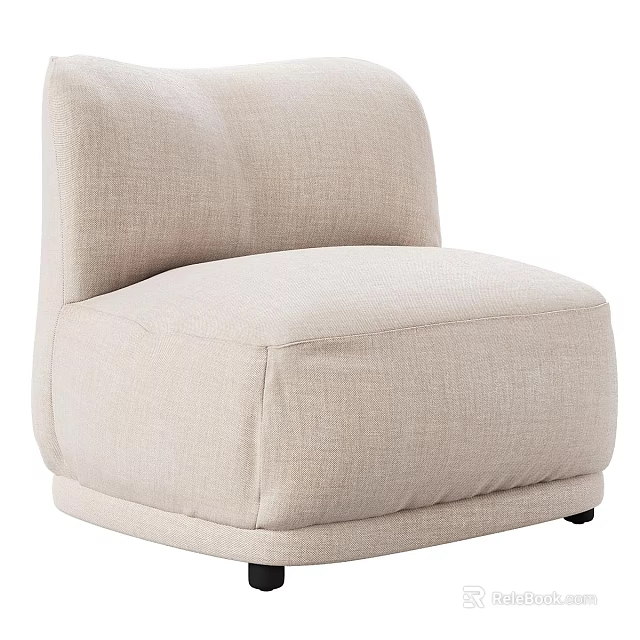 Beige Fabric Upholstered Single Sofa With Modern Minimalist Rounded Design And Comfortable Seat 3d model 