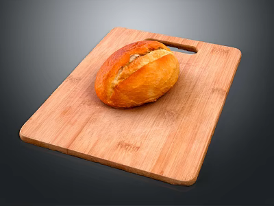 Freshly Baked Golden Bread On Rustic Wooden Cutting Board For Serving 3d model