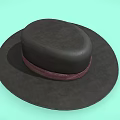 Stylish Black Wide Brimmed Hat With Red Ribbon Band Decoration