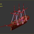 Detailed Wooden Ship Model With Three Masts And Intricate Deck Design