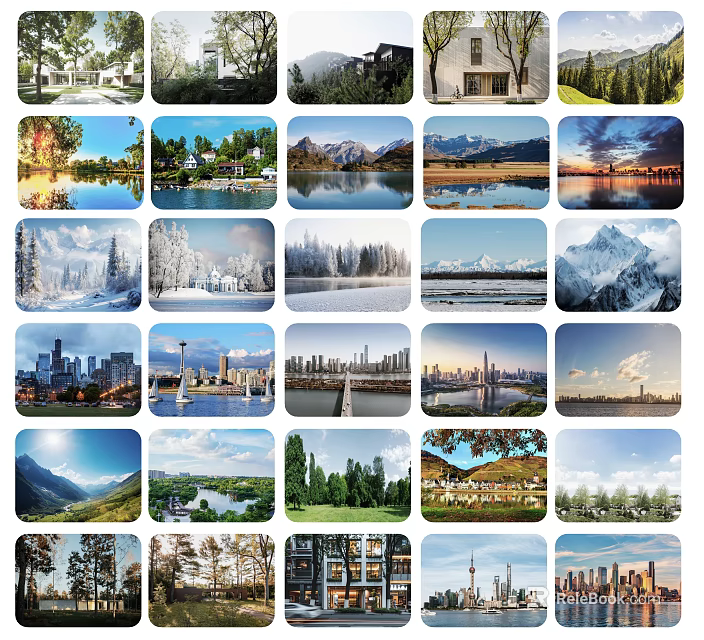 Beautiful Natural Scenery with Mountain Lake Forest City Skyline and Diverse Landscape Views 3d model 