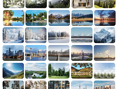 Beautiful Natural Scenery with Mountain Lake Forest City Skyline and Diverse Landscape Views 3d model