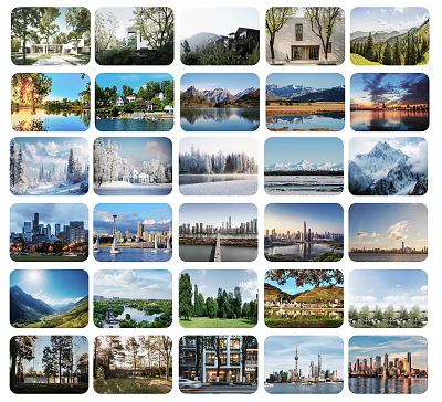 Beautiful Natural Scenery with Mountain Lake Forest City Skyline and Diverse Landscape Views 3d model