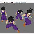 3D Anime Game Character With Purple Outfit Black Hair In Multiple Action Poses