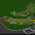Lush Garden Landscape With Green Lawn Colorful Flowers And People Strolling Around