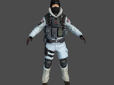 Woman In White Tactical Uniform With Black Protective Gear Gloves And Backpack 3d model