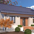 Light House Exterior With Dark Roof Wooden Door Steps Orange Leaved Tree And Green Shrubs