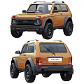 Orange LADA 4x4 BRONTO SUV With Large Tires Black Wheel Arches Front Side Rear Views
