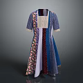 Colorful Patchwork Mid Length Dress With Short Sleeves And Floral Patterns
