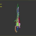 Blue Mechanical Sword Design With Metallic Structure Handle Guard And Futuristic Details