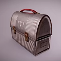 Vintage Metal Dinnerware Set With Red Handle Striped Design And Portable Storage
