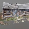 Dilapidated Old Wooden House With Broken Roof Weathered Planks And Overgrown Grass
