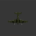 Military Airplane with Green Camouflage Twin Engines Wings and Tail on Gray Smooth Reflective Surface