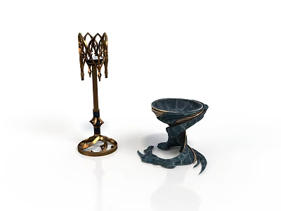 Intricate Bronze Decorative Stand With Ornate Patterns And Sculptural Stone Base With Artistic Carvings 3d model