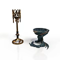 Intricate Bronze Decorative Stand With Ornate Patterns And Sculptural Stone Base With Artistic Carvings