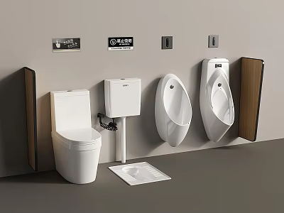 Modern Bathroom Display With White Toilet Urinals And Sanitary Ware 3d model