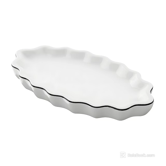 White Oval Ceramic Tray With Scalloped Edge And Black Trim 3d model 