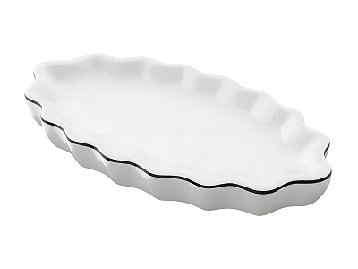 White Oval Ceramic Tray With Scalloped Edge And Black Trim 3d model