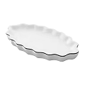 White Oval Ceramic Tray With Scalloped Edge And Black Trim