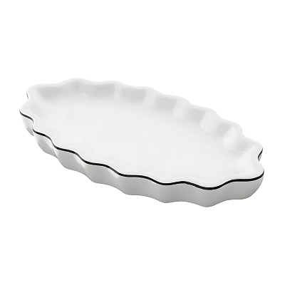 White Oval Ceramic Tray With Scalloped Edge And Black Trim 3d model