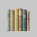 Vintage Books With Decorative Patterns And Various Color Covers Arranged Together