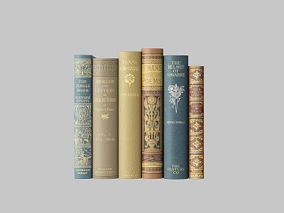 Vintage Books With Decorative Patterns And Various Color Covers Arranged Together 3d model