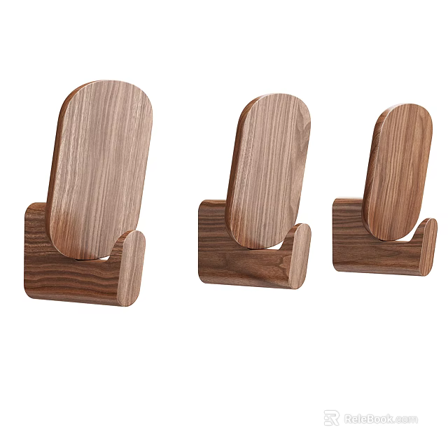 Set of Three Simple Natural Wooden Hooks for Home Decor and Functionality 3d model 
