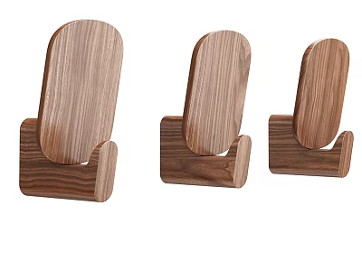 Set of Three Simple Natural Wooden Hooks for Home Decor and Functionality 3d model