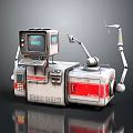 Retro Futuristic Industrial Equipment With Digital Display Control Panel And Red Accents Mechanical Arm