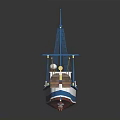 Blue And White Fishing Ship With Mast And Equipment