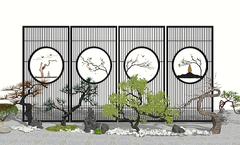 New Chinese landscape sketch gardening sketch screen partition 3d model