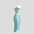 Blue And White Striped Strapless Fitted Dress For Summer Fashion Style
