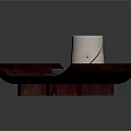 Dark Wooden Long Tray With Woven Texture Holding White Cup And Dark Plate