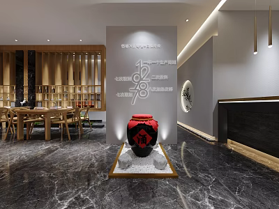 Elegant Modern Restaurant Interior With Marble Floor Wooden Bookshelves Decorative Display Dining Tables And Chairs 3d model