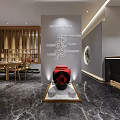 Elegant Modern Restaurant Interior With Marble Floor Wooden Bookshelves Decorative Display Dining Tables And Chairs