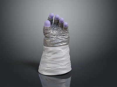 Fashionable Silver Glove With Purple Fingertips And White Fabric Wrist Design 3d model