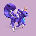 3D Fantasy Game Character With Purple Blue Fur Antler Horns And Dragon Wings