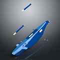 Blue Streamlined Futuristic Vehicle With Two Illuminated Blue Rods On Dark Background